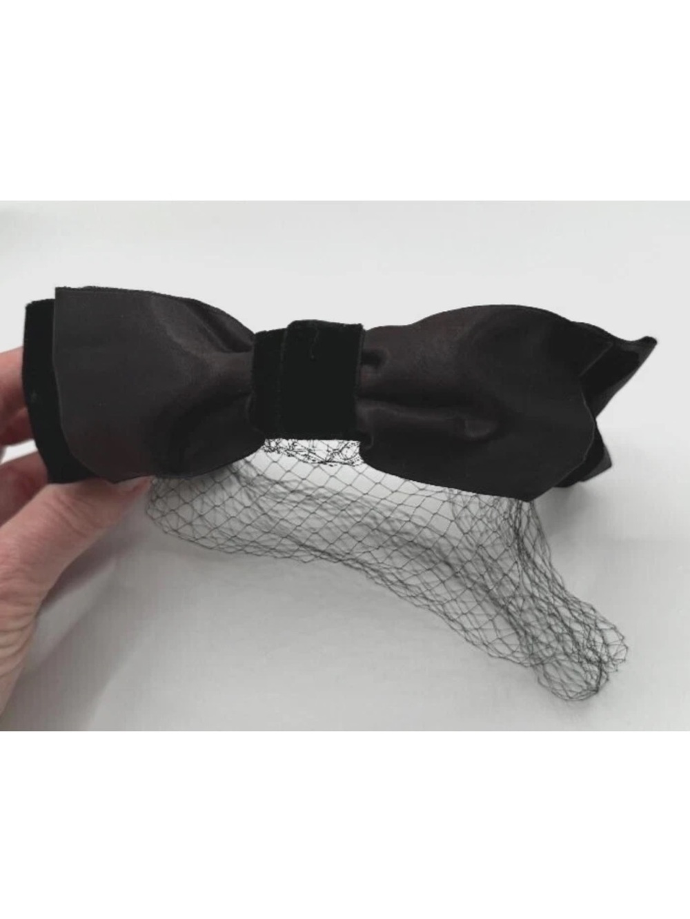 Vintage Velvet and Satin Bow Headband with Netting